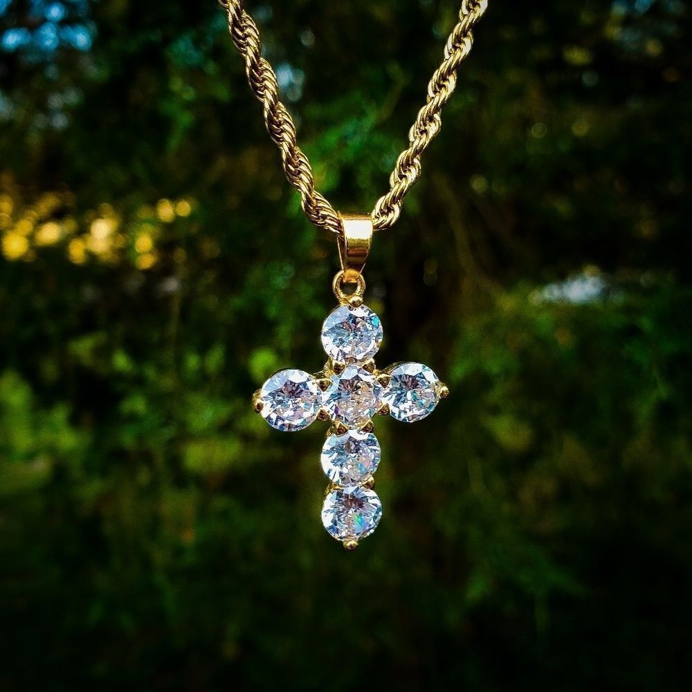 Large Stone Stubbed Cross Necklace